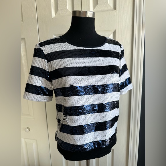 SANDRO Paris Sequin Striped Slightly Cropped fully lined top XS S - Picture 4 of 8